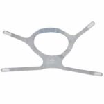 Gray CPAP headgear strap with four adjustable arms arranged in an X-shape on a white background.
