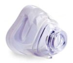 Clear plastic CPAP nasal mask cushion, designed to fit comfortably over the nose.