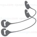 Two gray nasal pillow headgear straps, each with loops at both ends, on a white background.