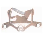 A CPAP mask headgear with adjustable straps and a clear nasal cushion, shown against a white background.