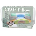 CPAP Pillow box showing a person using a CPAP mask with highlighted pillow features and text description.