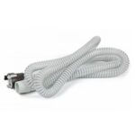Coiled white plastic hose with connectors on both ends, commonly used for CPAP machines.