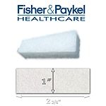 Fisher & Paykel Healthcare filter, white wedge shape, 1 inch high by 2 3/8 inches wide.