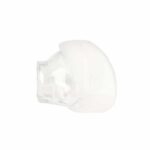 Clear silicone nasal CPAP mask cushion with a white cover, shown on a white background.