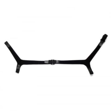 Black adjustable strap with three prongs and a central buckle, laid flat on a white background.