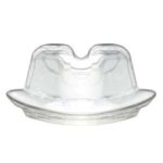 Clear silicone orthodontic mouthguard with a curved base and two upper notches.