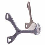 Gray and tan nasal CPAP mask frame with headgear slots and a clear silicone cushion attached.