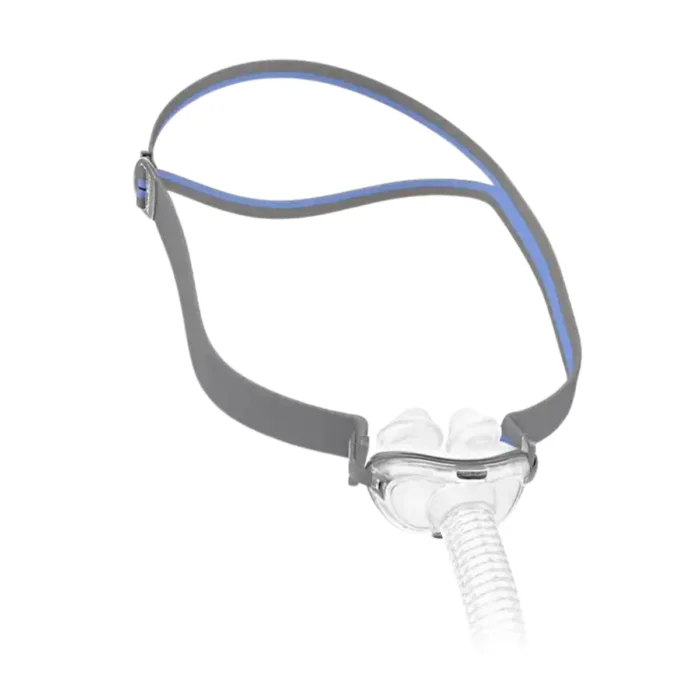 A ResMed AirFit P10 Nasal Pillow CPAP Mask with headgear on a white background.