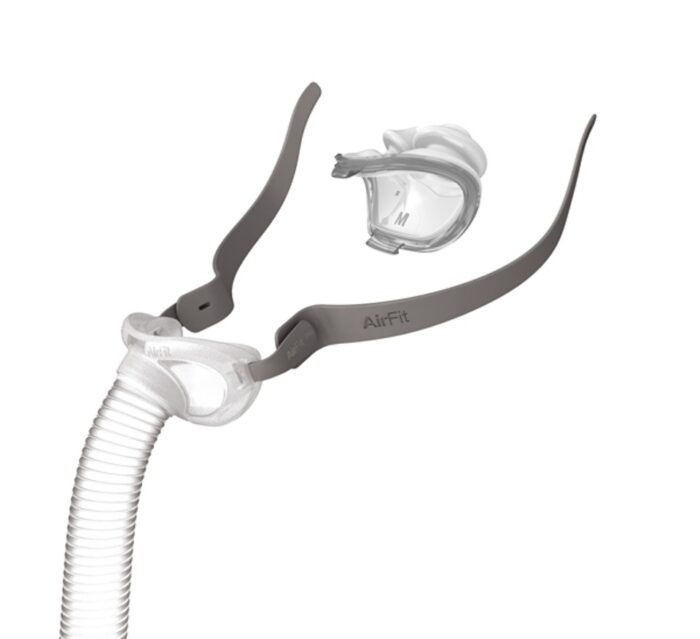 ResMed AirFit P10 Nasal Pillow CPAP Mask with headgear and flexible tubing.
Product Name: ResMed AirFit P10 Nasal Pillow CPAP Mask