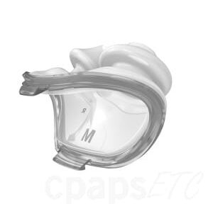 Clear silicone CPAP nasal mask cushion, size medium, with soft flexible edges and a contoured shape.