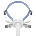 A ResMed AirFit N10 Nasal CPAP Mask with a blue headband.
