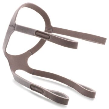 Brown CPAP headgear straps with adjustable Velcro, designed to fit around the head and secure a mask.