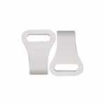 Two white plastic clips with rectangular slots, displayed side by side on a plain white background.
