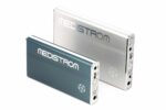 Two rectangular Medistrom portable battery packs in silver and teal, standing upright on a white background.