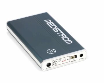 A Medistrom portable battery pack with various input and output ports on a white background.