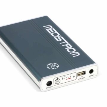 A Medistrom portable battery pack with various input and output ports on a white background.