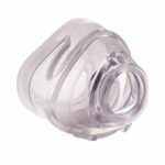 Clear plastic CPAP nasal mask cushion with a circular opening at the center, designed for respiratory therapy.