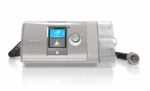 A ResMed AirCurve 10 CPAP machine with display screen, control knob, and attached hose.