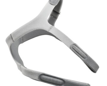 Gray padded headgear strap for a CPAP mask, shown on a white background.