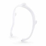 White, curved plastic headgear frame with attachment points, standing upright on a plain background.