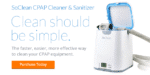 SoClean CPAP cleaner and sanitizer device with open lid and attached tubing, promoting easy equipment cleaning.