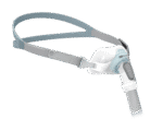 CPAP nasal mask with headgear and attached hose for sleep apnea therapy, shown on a white background.