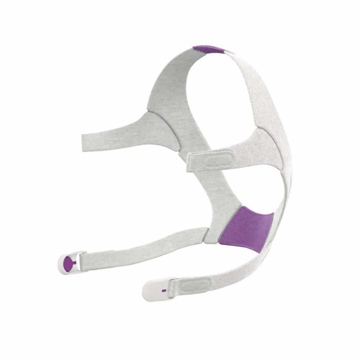 A ResMed AirFit N20 Nasal CPAP Mask Headgear with purple accents.