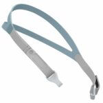 Light blue and gray adjustable headgear strap for a CPAP mask, shown on a white background.
