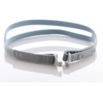 A gray and light blue adjustable elastic head strap with plastic clips on a white background.