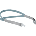 Light blue and gray silicone strap with adjustable buckle, designed for securing a mask or face accessory.