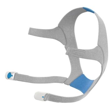 A ResMed AirFit N20 Nasal CPAP Mask Headgear in grey and blue.