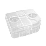 Clear plastic container with two round openings on the lid, designed for organized storage or dispensing.