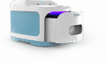 A blue and white Lumin UVC Sanitizing System (Mask & Accessories Cleaner) with a blue light on it.