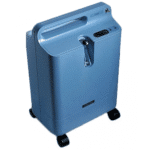 A Respironics Everflo Stationary Concentrator with oxygen concentration capabilities on wheels.