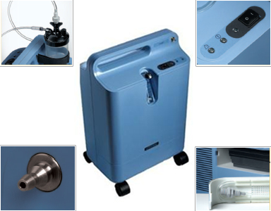 A series of pictures showing a Respironics Everflo Stationary Concentrator.