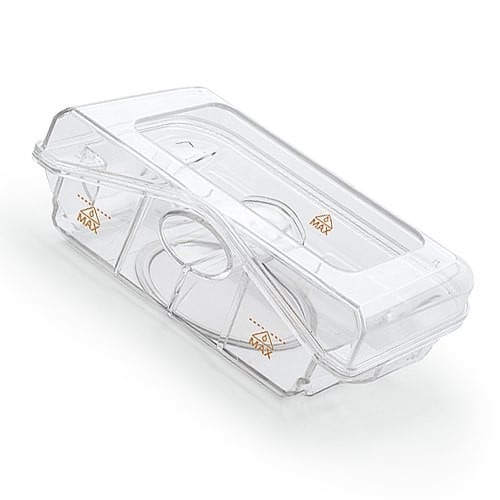A clear plastic container with a lid, designed for use as the Phillips Respironics Dreamstation Go Heated Humidifier as a travel CPAP humidifier.
