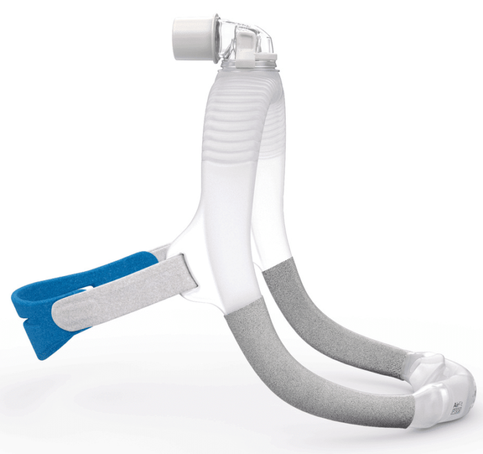 A ResMed AirFit P30i Nasal Pillow CPAP Mask with headgear displayed on a white background.