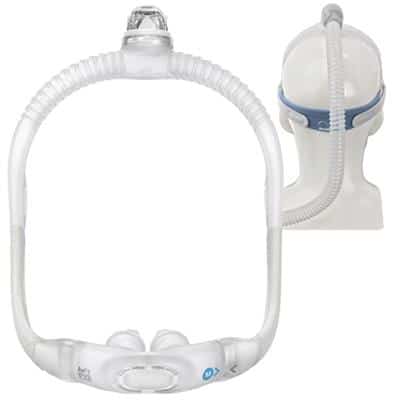 A mannequin with a ResMed AirFit P30i Nasal Pillow CPAP Mask.