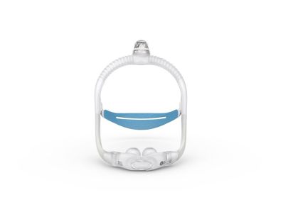 A ResMed AirFit P30i Nasal Pillow CPAP Mask with headgear on a white background.