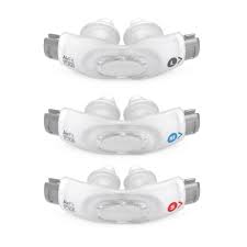 Four different types of ResMed AirFit P30i Nasal Pillow CPAP Masks on a white background.