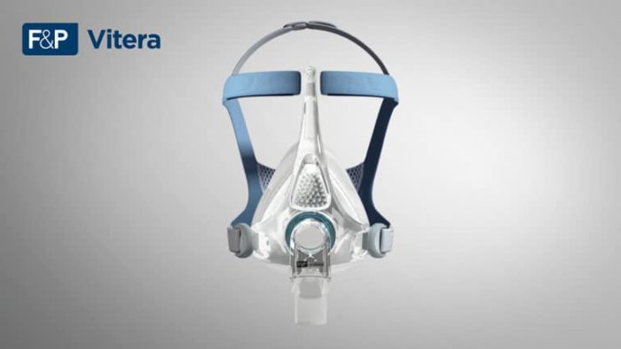 A Fisher & Paykel Vitera Full Face CPAP Mask with the words rp vitara on it.