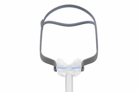 A nebulizer with a mask attached to it: ResMed AirFit N30 Nasal CPAP Mask (Fit Pack).