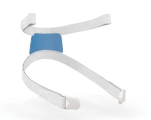 ResMed AirFit F30i Full Face CPAP Mask Headgear with a white headband and a blue strap.