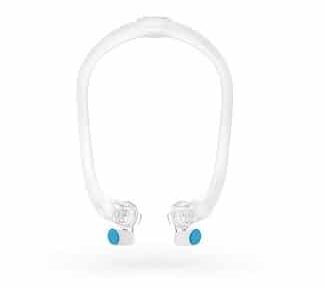 A pair of headphones with blue dots on the ResMed AirFit F30i Full Face CPAP Mask Frame.