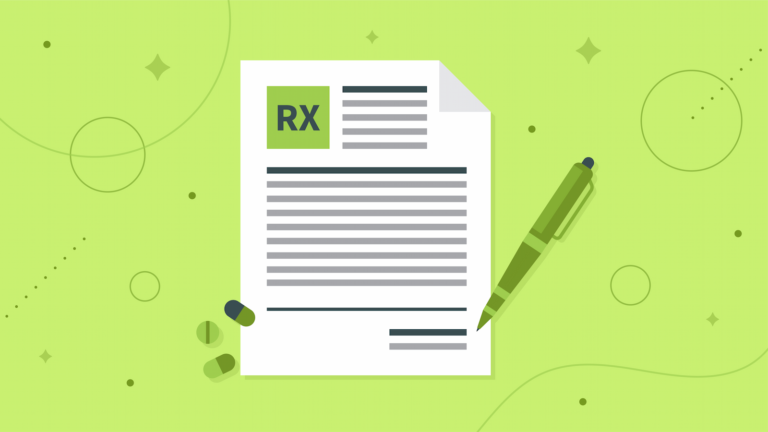 A document with the word rx on it and a pen.