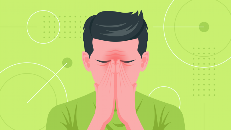 A man sneezing in front of a green background with CPAP Mask Sores prevention techniques.