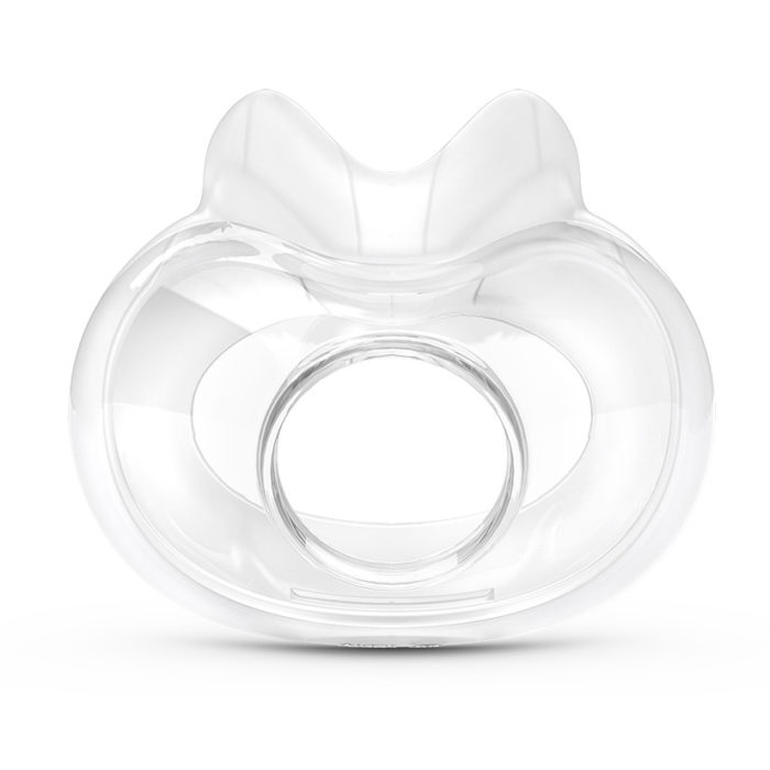 A clear pacifier with a white background and ResMed AirFit F30 Full Face CPAP Mask Cushion Replacement.