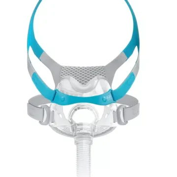 A Fisher & Paykel Evora Full Face CPAP Mask (Fit Pack) in blue and white, displayed on a white background.