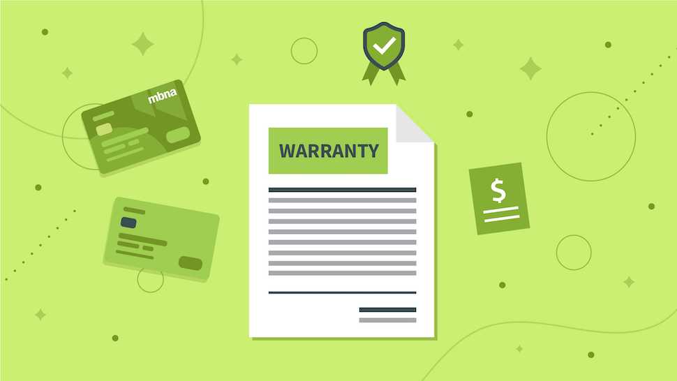 Illustration of paper warranty with receipts and credit cards next to it