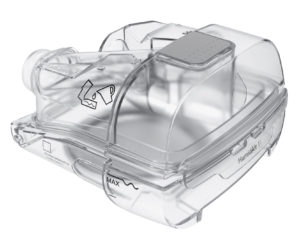 A transparent container for Res Med Airsense 11 Standard Humidifier Chamber on a white background.